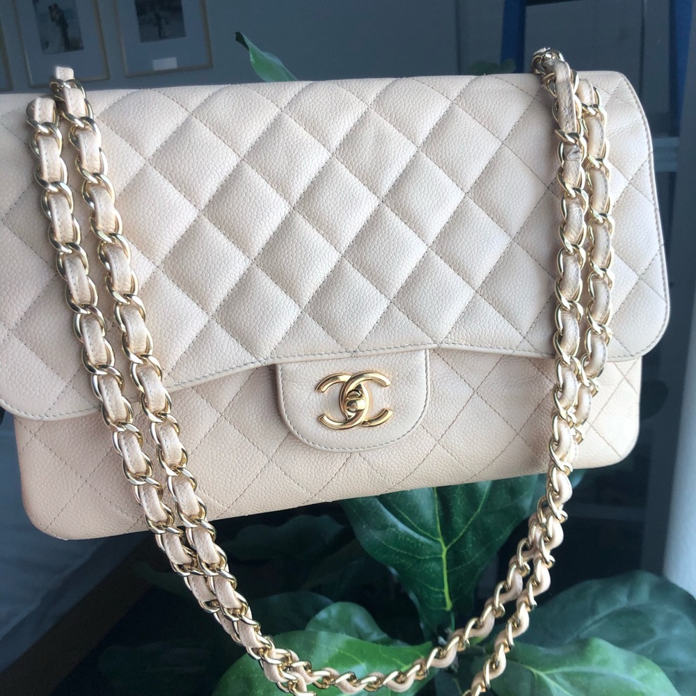 SOLD! Chanel jumbo caviar beige with gold hardware